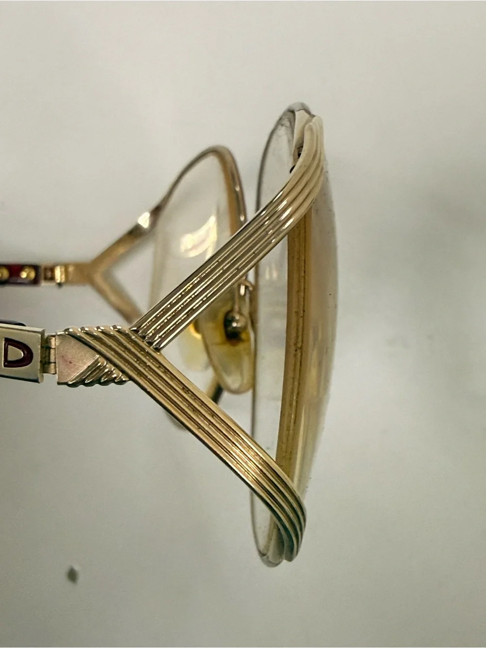 Vintage 70’s Large Christian Dior Gold Frame Glasses with Red Temples